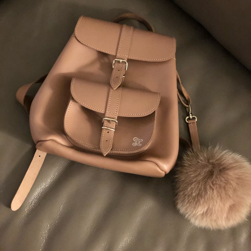 Grafea Leather backpack with a fur pompon